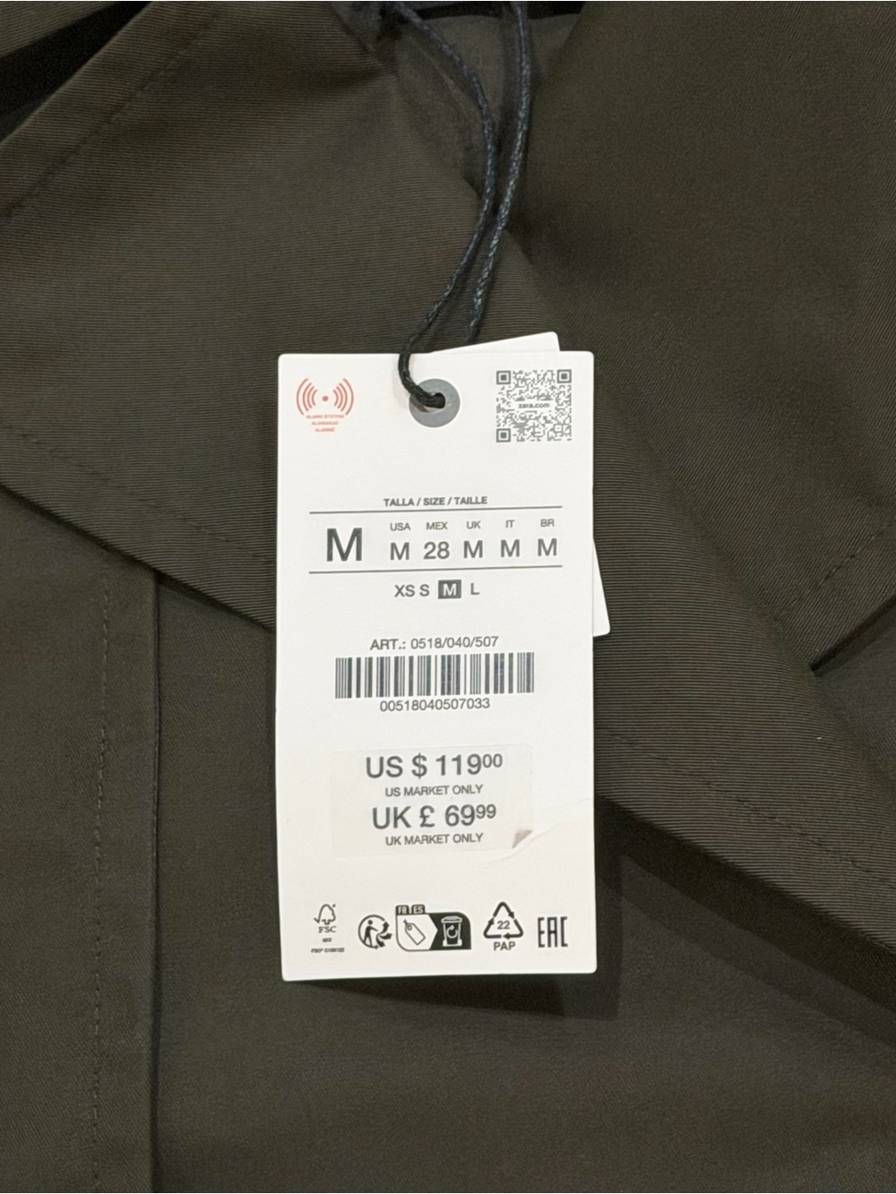 NWT Zara ZW Collection Water Repellent Cropped Trench Dark Khaki - Medium - Picture 7 of 13